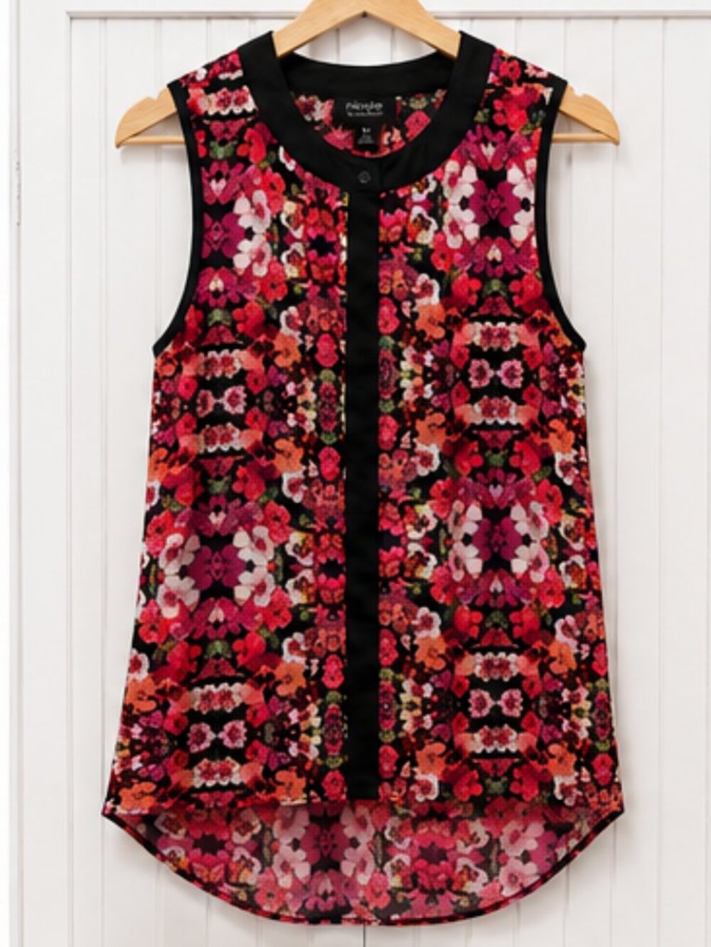 Nicole by Nicole Miller Floral Sleeveless Blouse Size Medium Pink Black High Low - Picture 1 of 6